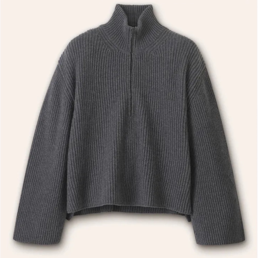 ME+EM Merino Cashmere Crop Half Zip Sweater